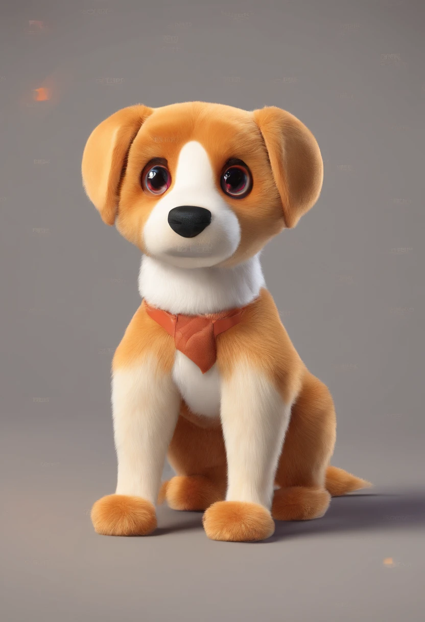 Plush toy dog,Frontal view,Plush toy puppy,largeeyes,cropped legs,Long hands,stand posture,Cute healing,gentle expressions,o cachorrinho,Plush rendering,C4D modeling,shaggy,solid color backdrop,Front lens