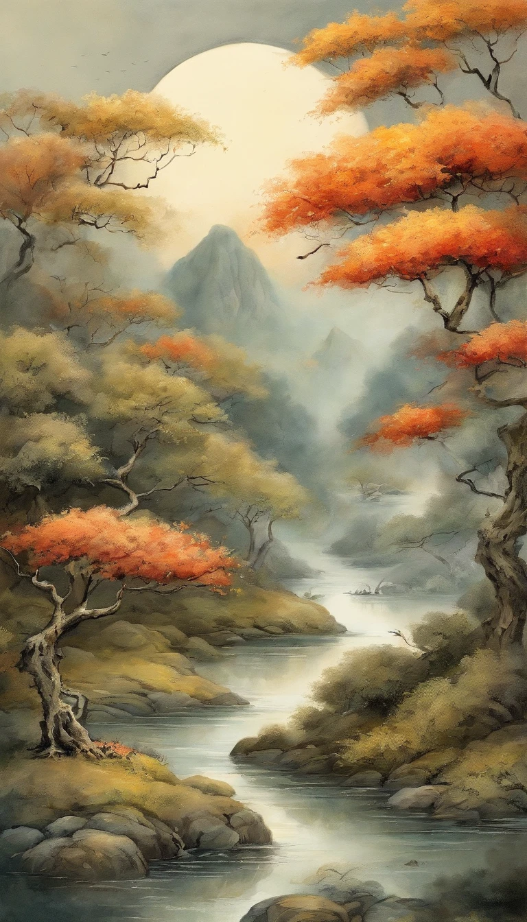 /Imagine Prompt: Osmanthus Forest，Bloom full of osmanthus flowers，Incense case in a forest glade，Case mooncake plate，White hare in front of incense sticks，Look up at the huge full moon in the sky，The moon is surrounded by colorful clouds，Antique painting style，Photography, High Resolution DSLR，Equipped with 50mm prime lens, --ar 16:9 - V5