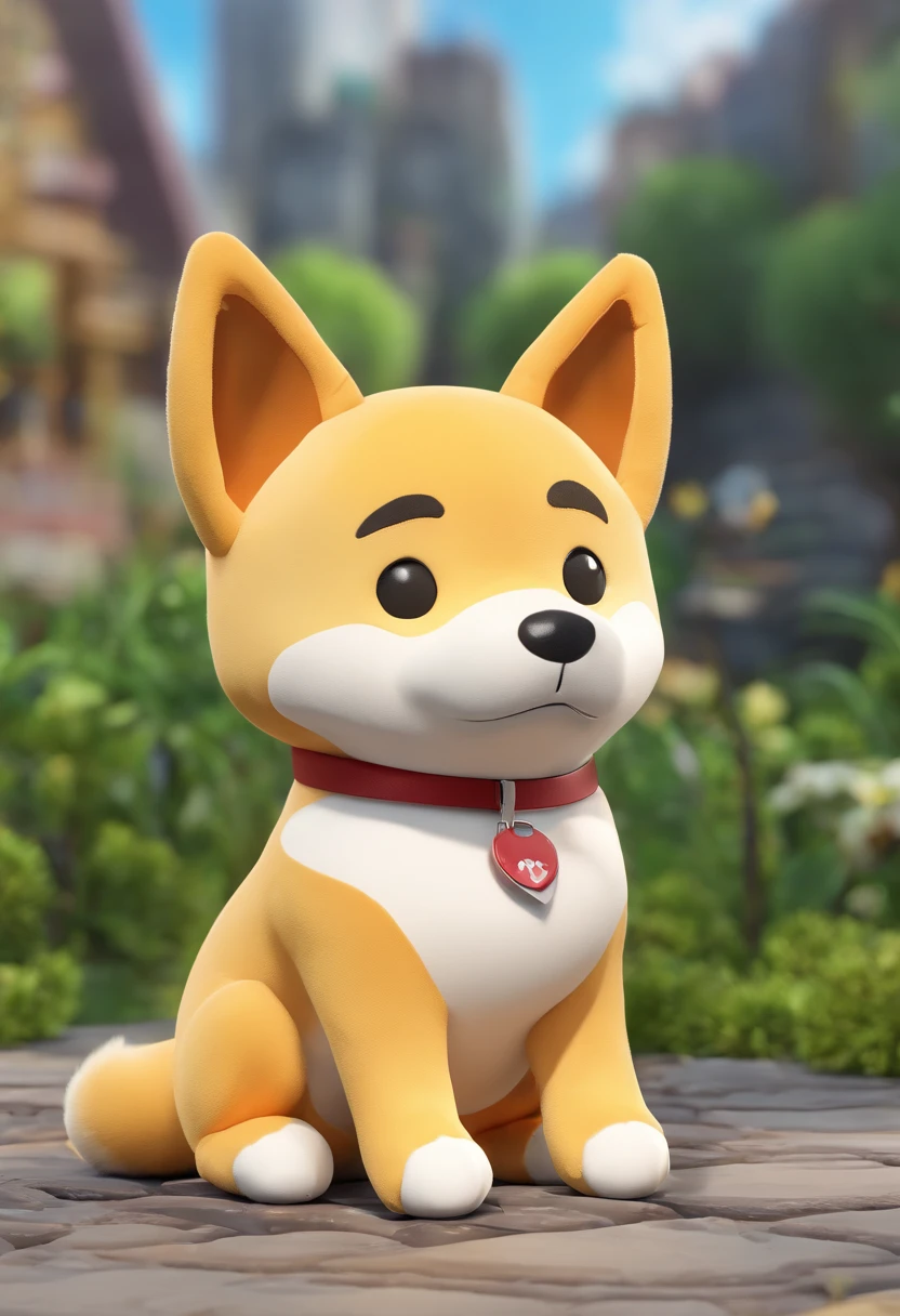Stuffed toy Shiba Inu,Frontal view,Stuffed toy Shiba Inu,largeeyes,stand posture,Cute healing,gentle expressions,o cachorrinho,Shiba dog,Plush rendering,C4D modeling,shaggy,solid color backdrop,Front lens,cute toy