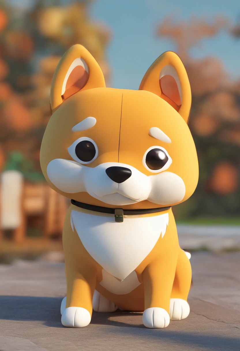 Stuffed toy Shiba Inu,Frontal view,Stuffed toy Shiba Inu,largeeyes,stand posture,Cute healing,gentle expressions,o cachorrinho,Shiba dog,Plush rendering,C4D modeling,shaggy,solid color backdrop,Front lens,cute toy