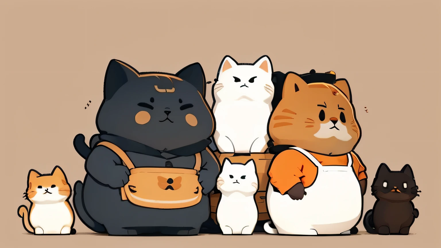 cat chef wearing chef accessories, (apron, hat, spatula), (full body), (same character, front, side, back), blender, cinema4d, 2d style