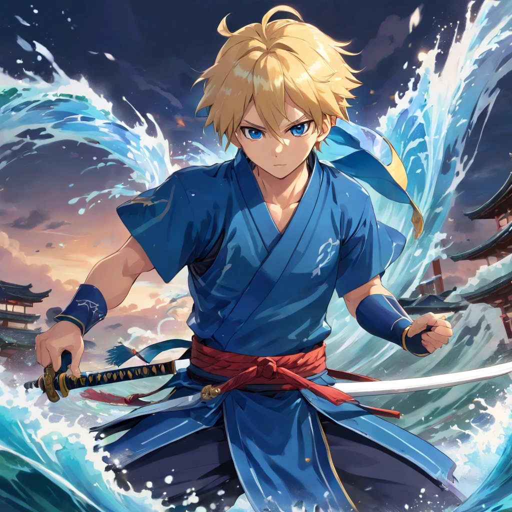 (best quality,ultra-detailed,realistic:1.37), anime, (blue samurai heavy armor,armor:1.1), (short blonde hair:1.1), (blonde beard:1.1), (katana:symbolic,shiny), (water:calm,reflective), (tsunami:ominous), (attacking:battle-ready,ferocious), (slash:powerful,horizontal), (unbeatable masterpiece:1.2)
In this painting,Showing a male anime character。He wears a dark blue Daming armor,This armor has a strong visual impact(blue samurai heavy armor),It gives a sense of unwavering and boundless strength。He has short blonde hair,Slightly stubby,With his fluffy golden beard(short blonde hair, blonde beard)Complement each other。He holds a sharp katana(katana),This knife is breathtaking,The blade shimmers in the light(shiny)。Surrounded by a tranquil water(water),The reflection of the water adds a sense of tranquility and mystery to the whole scene(calm, reflective)。Sin embargo,A powerful tsunami is forming above the sea(tsunami),This great wave appears majestic and inviolable(ominous),It feels a sense of imminent crisis。The male character is carrying a knife,Sprint forward with an indestructible attitude(attacking),His movements are full of the ferocity of battle and the visual impact of the heart。He wielded his sword and slashed a shocking slash(slash),The sword is like a storm,It's unbelievable。The whole picture shows the male character's unparalleled combat feat,Become a masterpiece of art(unbeatable masterpiece)。The detail of this work is extremely fine,Delicately depicted,It gives you the feeling of being in a real scene(ultra-detailed, realistic:1.37)。It transports the viewer into an anime world with a very artistic style(anime),It's impressive。
