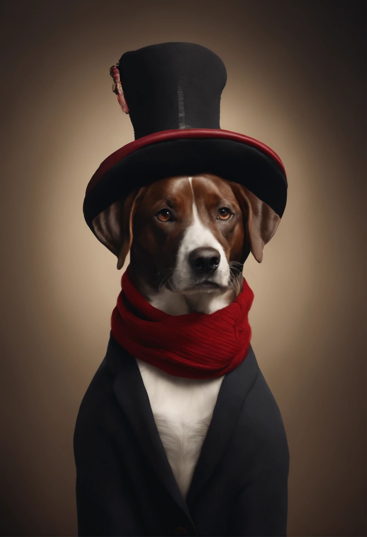 Image of a dog with hat and scarf, Art Station Trend, vestido com roupas punk, hyper realistic detailed rendering, British gang member, estilo urbano, pose intimidadora, planeta dos gatos, roupas da moda, samurai urbano, miau, West Slavic traits, 8 1 5