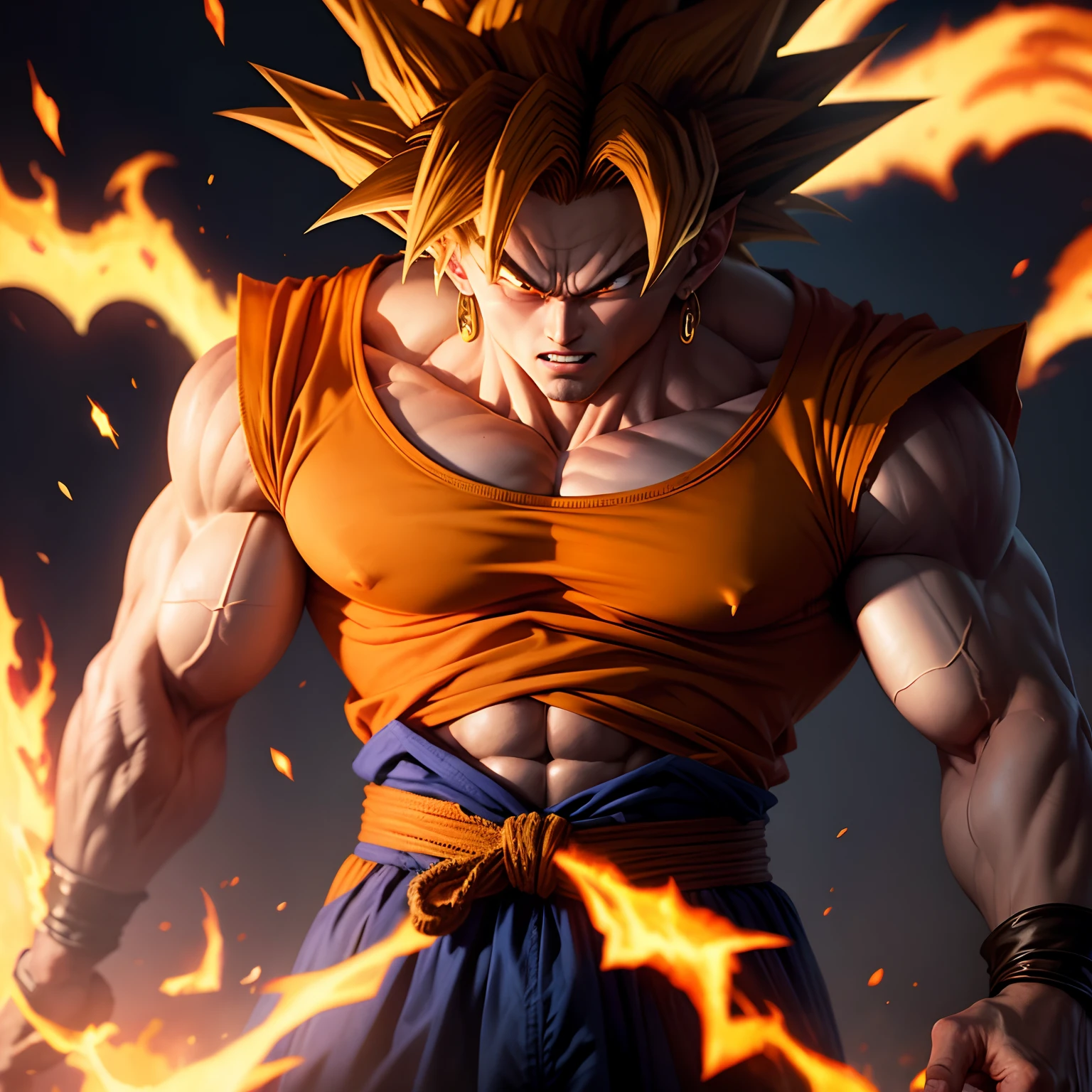 Masterpiece, dim lighting, menacing, Goku, American flag background, --auto