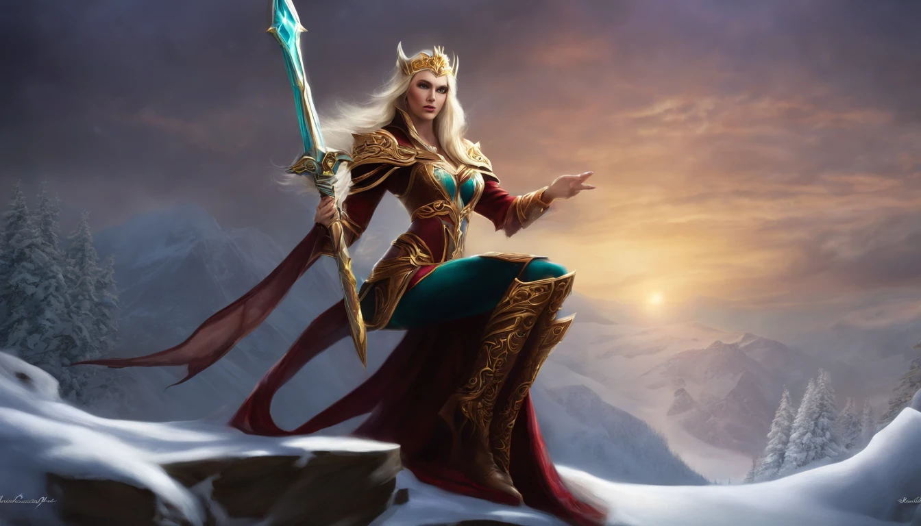 Female blood elf, holy paladin, Best quality, Masterpiece, Sit on his frosty throne, Gorgeous royal palace, snowfield, A high resolution, (photograph realistic:1.4), surrealism, Dream-like,fusionart, Shadowdancer, shadow magic, darkness control, stealth, shadowstep, umbral spells, hidden blade,