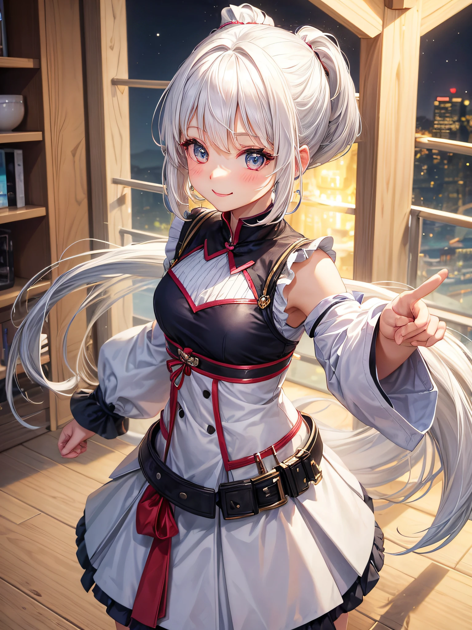 young cute girl,white hair,cute pony tail,blashesh,sweet smile