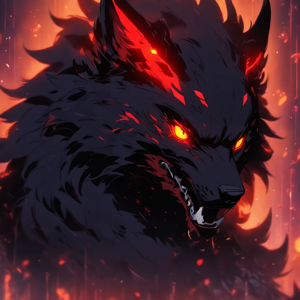 Red-eyed black wolf robot, Lava Demon Wolf, In the style of wallpaper portraits, Realism, modular, uhd image, ●Rainbow No. 5