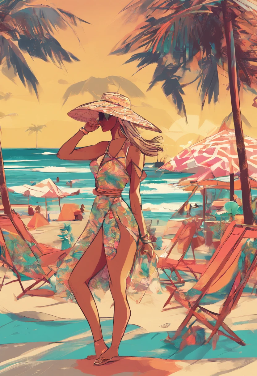 (best quality,4k,8k,highres,masterpiece:1.2),ultra-detailed,(realistic,photorealistic,photo-realistic:1.37),portraits,beach,swimsuits,girls posing,bluewater,sandy beach,warm sunshine,palm trees,lush greenery,tropical paradise,ocean waves,beautiful smiles,lively atmosphere,happiness,relaxation,vibrant colors,sun-kissed skin,straw hats,sunglasses,waves crashing,bikini babes,salty breeze,beach towels,playfulness,epic scenery,paradise on earth,summer vibes,seagulls,freedom,exquisite details,lifelike faces,sparkling reflections,bliss,laughter,jubilation,motionless postures