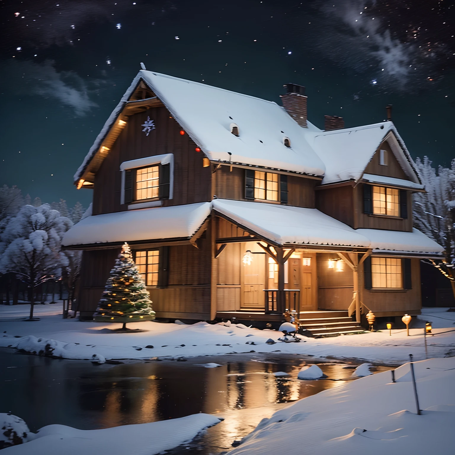 crie 6 imagem de acordo com o seguinte PROMPT: Arafed house with Christmas decorations and lights on the front porch, fundo aconchegante da casa, Noite de Natal de inverno nevada, fundo da casa, Papel de parede aconchegante, casa bonita, Beautiful!!!, !!Beautiful!!, Cottagecore!!, hq muito detalhado, Noite de Natal, beautiful high resolution, bela cena detalhada, by senior artist,