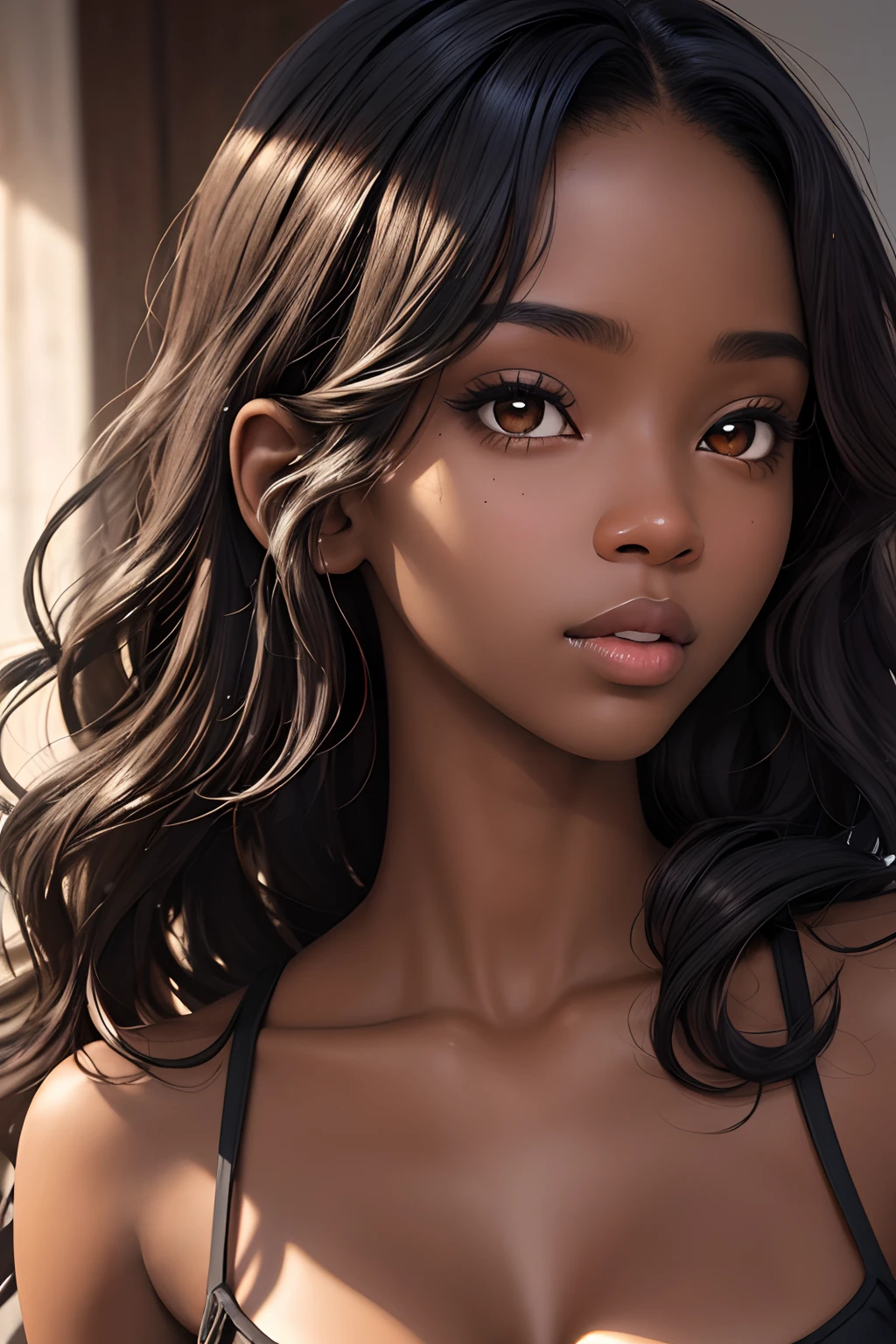 (masterpiece, best quality), deep ebony 1girl, beautiful face, wavy hair