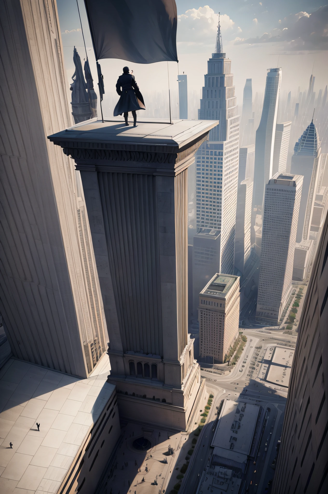 A modern city viewed from the same angle we see in the photo "Raising a flag over the Reichstag" by Yevgeny Khaldei