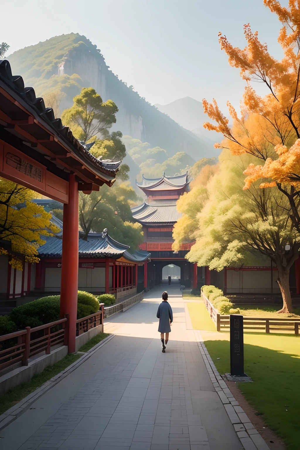 "(picture quality is high+1.5)two young people，Walk on the path，k hd，The proportion of scenery and people is relatively small，Chinese landscape，Traditional Chinese watercolor，Traditional Chinese painting，China ink painting，Peaceful campus。"