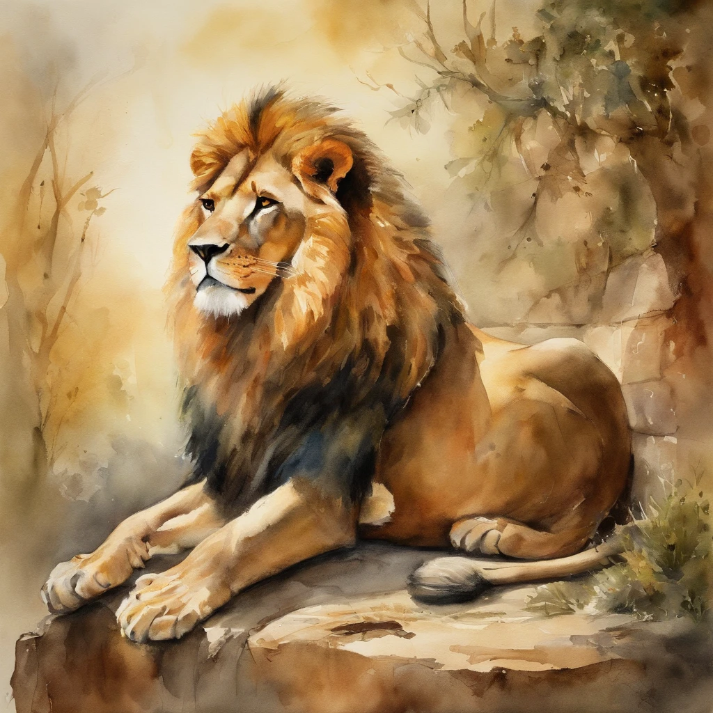 The lion-headed king holds a scepter々and sits on the throne. A little boy is resting peacefully next to it