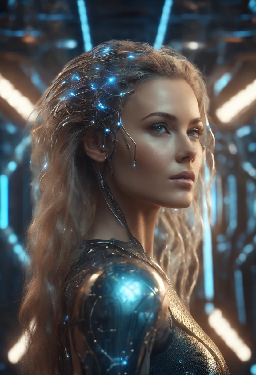 A beautiful futuristic cybernetic girl with hair with strands of neural networks, Futurism, UHD, super detail, best quality, 8k