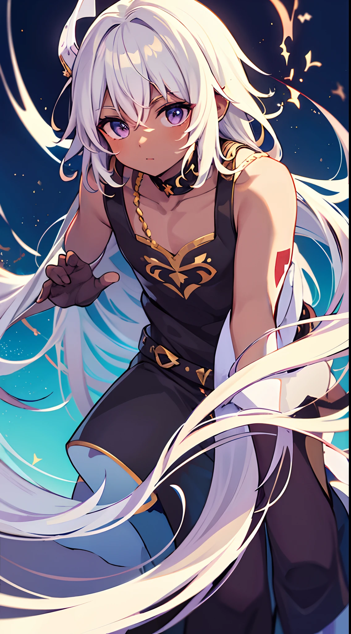 Anime, Masterpiece, best quality, high quality, highlights, 1 boy, unique, dark skin