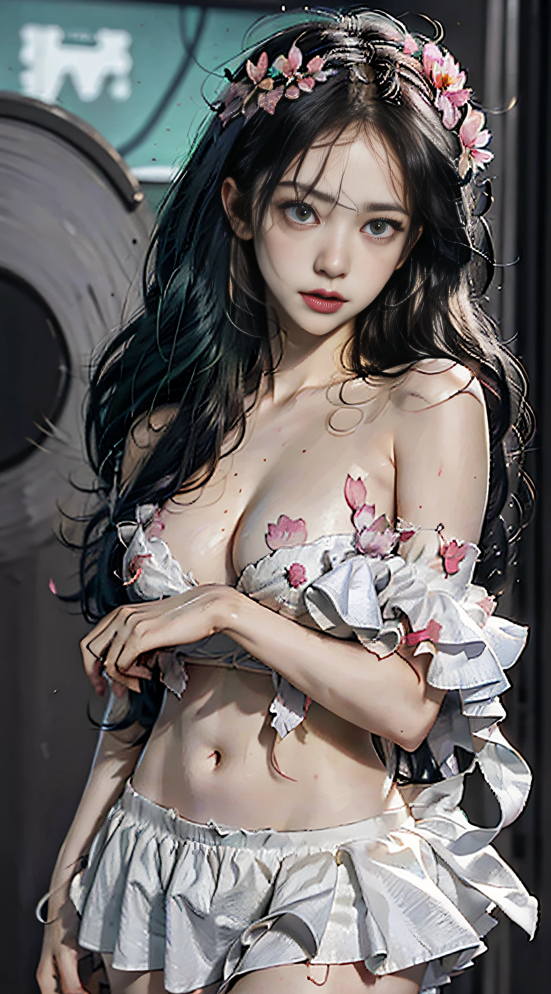 High Quality, 8k Ultra HD, high detailed, watercolor, Cleaning technology,Mysterious and beautiful, Dreamy, colourfull, Paintings dripping and scattered with paint, Agnes Cecile(Agnes Cecile)Pictures such as, hazy, Pale touch, Smudged contour, Like a fairy tale, Beautiful woman made in floral coloring, Huge breasts, with dramatic lighting, Using flowers and plants to express women, Cut and combine petals and leaves, Using the color and shape of flowers to draw women's hair and dresses, Vivid colors and nature, Lumism, Three-dimensional effect, Improved beauty, Albert Anker, Feels like John Howe, Greg Rutkowski, Feels like Kyoto Animation, artgerm, WLOP, Alphonse Beeple, Lumism, Isometric, awesome full color,