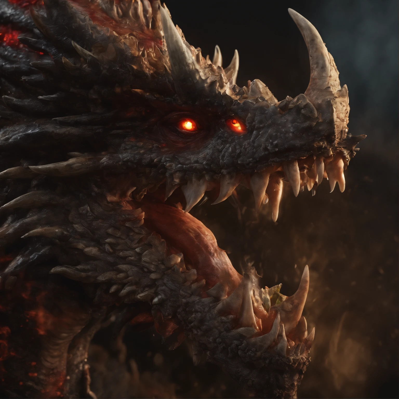 Jin Tianlong,piercing red eyes,Close-up of blood fire released from the nose,Chest scales,high high quality,8K,Many details,Fire lettuce,Alas,4 legs,Spotted claws,golds,dangers,fires,dentes pontiagudos,big dragon,immensity,threatening,imponent