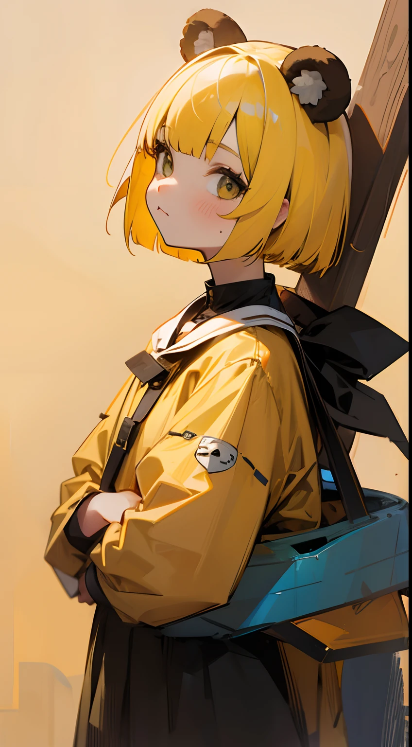 girl with,Yellow hair,Bear ears,a short bob,kawaii,