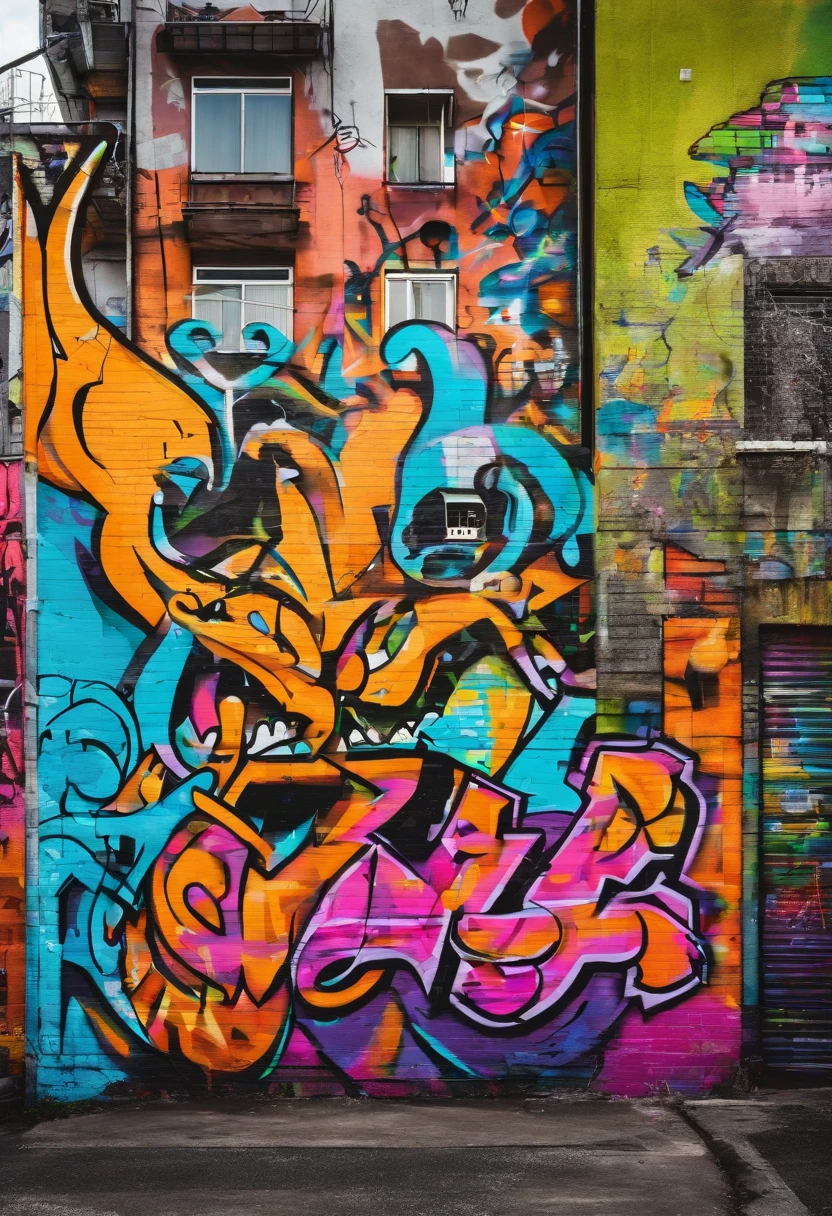 Prompt: Graffiti, The Monster, The whole picture, hight resolution、highly contrast、basketball、Basket Goal、Basketball court