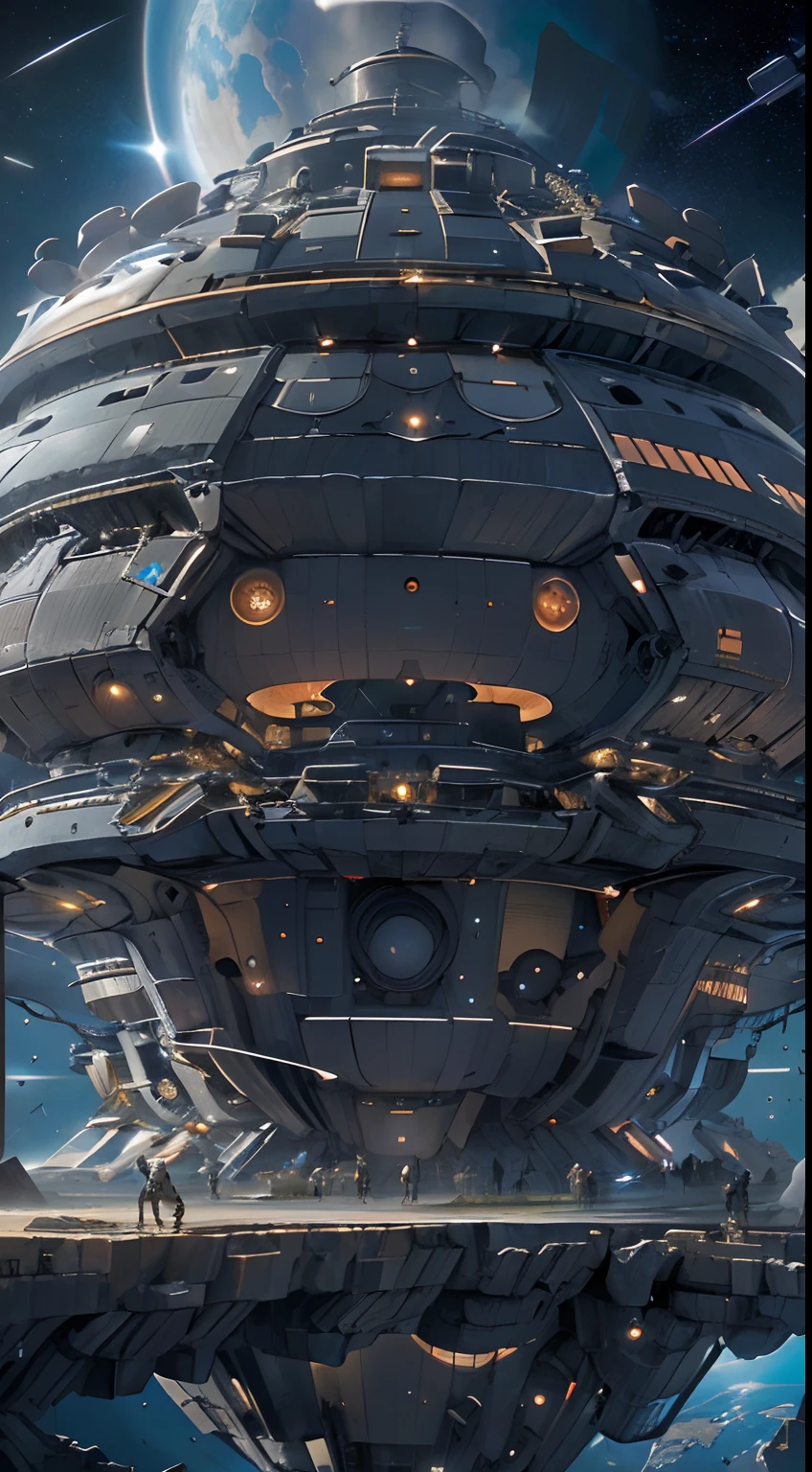 A captivating depiction of a space station floating in the vastness of space, (Stunning space background), (Detailed spacecraft design), (lifelike rendering), (Impressive scale and proportions), (futuristic architecture), (Attention to scientific accuracy), (intricate mechanical details), (Immersive lighting effects), (A sense of awe-inspiring vastness), Trending on ArtStation, (Trending on CGSociety), (Showcasing the wonders of space exploration), (Evokes a sense of technological progress), (Highly detailed space environment), (Impressive attention to texture and materials), (Depiction of astronauts and extraterrestrials), (Conveys tranquility and awe), (Capturing the beauty and mystery of the universe), (Skillful depiction of depth and perspective),vortex,Hou-t'u-feng,The wreckage of a huge spaceship