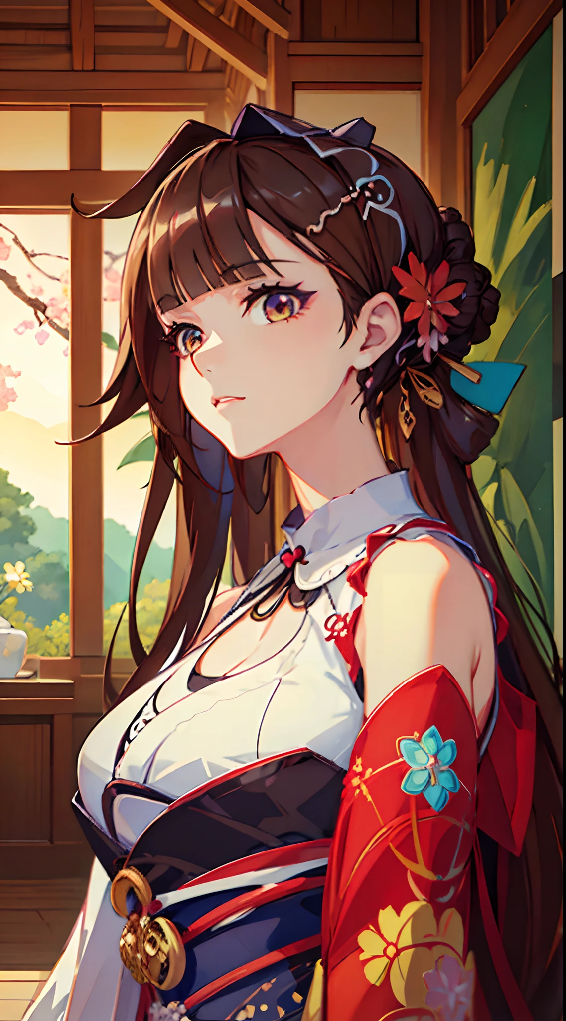 Arafed Mujer en un kimono con flores en la cabeza, Hermosa obra de arte digital, beautiful digital illustration, Hermosa pintura digital, gorgeous digital painting, Obras de arte al estilo de Guweiz, Render fotorrealista de Anime Girl, Anime CG arte suave, Hermoso arte digital, Gran arte digital con detalles, Awesome Digital Illustration, Arte detallado del anime digital, Render de abril, Hermoso retrato de anime