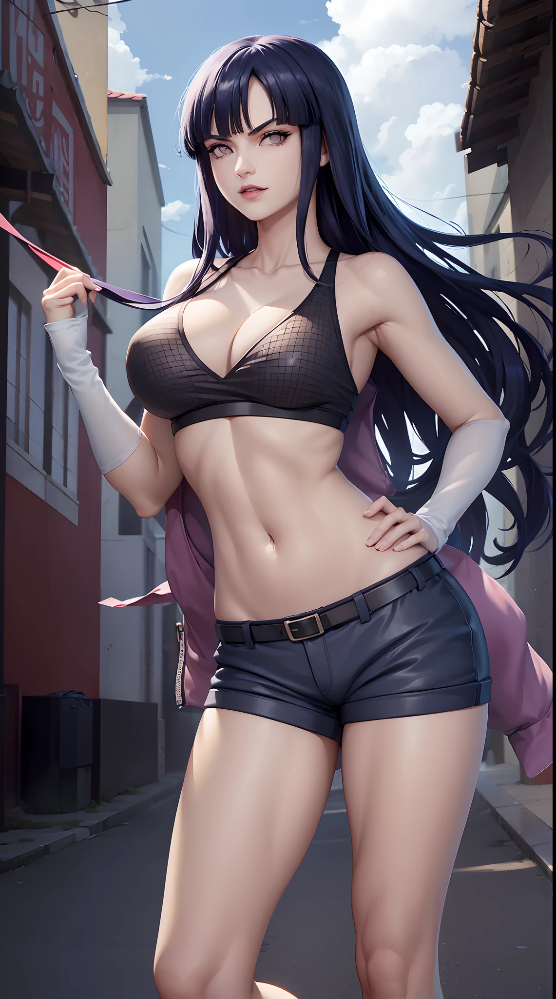 hinata hyuga, extremamente realista, bermuda curta, Curto curto, tatuagem do naruto, extremamente sexy, muito linda, cabelo rabo de cavalo, cabelo preso, cabelo grande, (((bunda grande))) Aptitude (((pernas grossas))) is dancing, empinando a bunda, boca vermelha, baton vermelho, cidade rio de janeiro ao fundo, Brasil, a realistic representation of the face, realista, Colouring, delicado, cinematiclight, side-lighting, reflexo de lente, ray-traced, foco nítido, (1girl, __foco__:1.3), (detalhes complexos, maquiagem, Pureerosface_v1:0.5), (rosto lindo e delicado detalhado, olhos lindos e delicados detalhados, a perfect face proportion, pele altamente detalhada, pele detalhada, best proportion four fingers and one thumb, quadris largos, barriga fitness, __moda__, __Hair__: 1.3), __Location__,