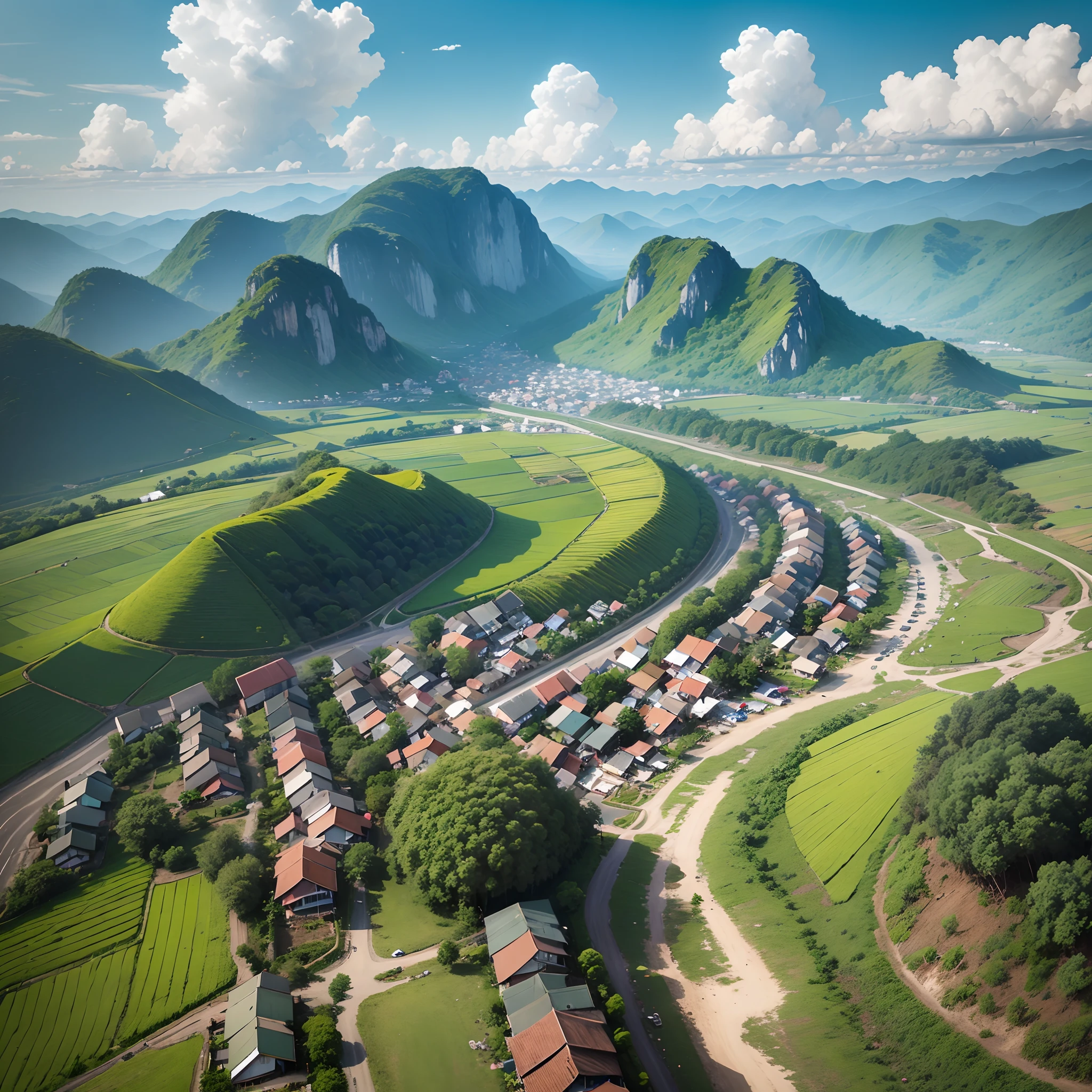 (best quality,4k,8k,highres,masterpiece:1.2), ultra-detailed, (realistic,photorealistic,photo-realistic:1.37) beautiful mountains that look like a painting, misty clouds, ancient Chinese architecture, pyramid, blonde girl