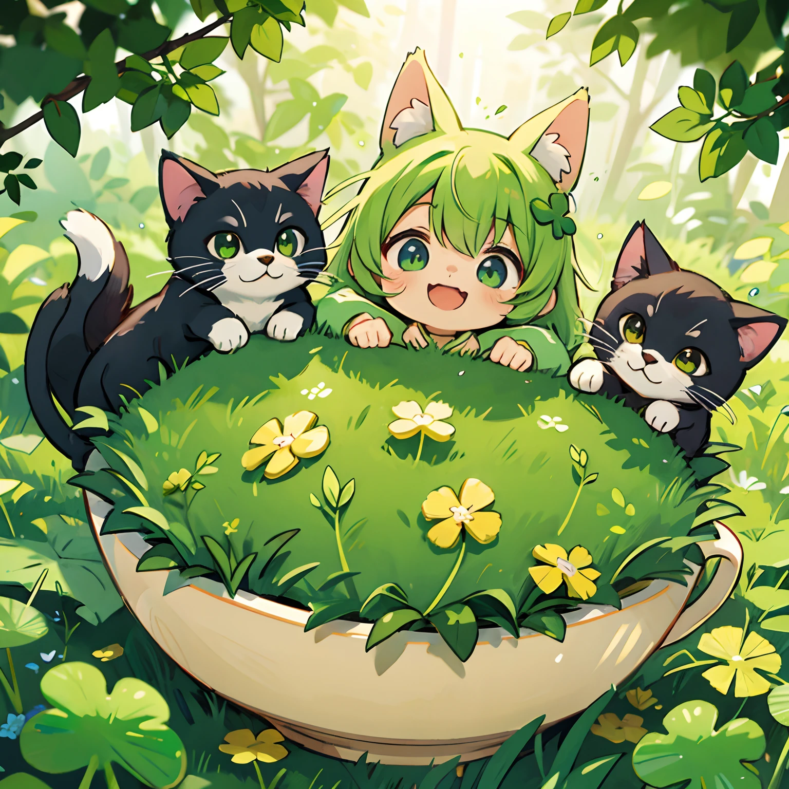 Cats、four leaf clovers、happy feeling
