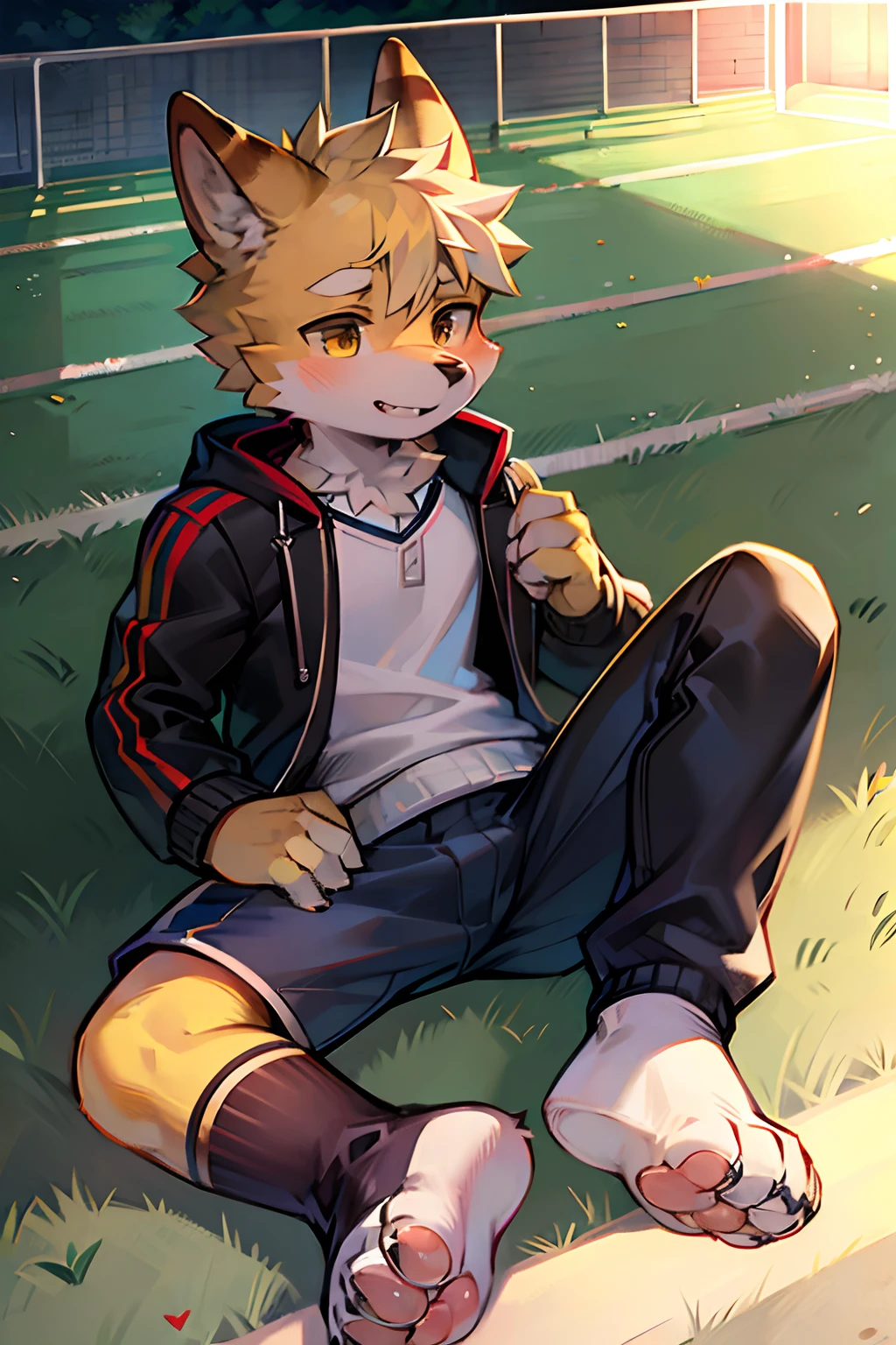 Football socks,shorter pants,toes,Jacket,soccer court,Socks,doggy,Yellow fur,shoun,Shota,furry