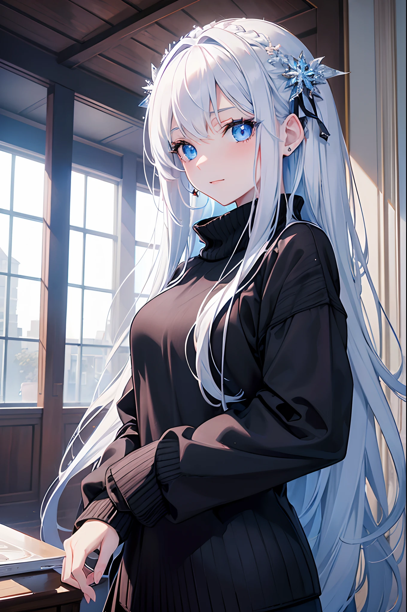 , Huge, twin tails, silver hair, hoodie, vintage gothic, stop temporarily, cute, look up, high quality, necklace, ring, bracelet, earrings