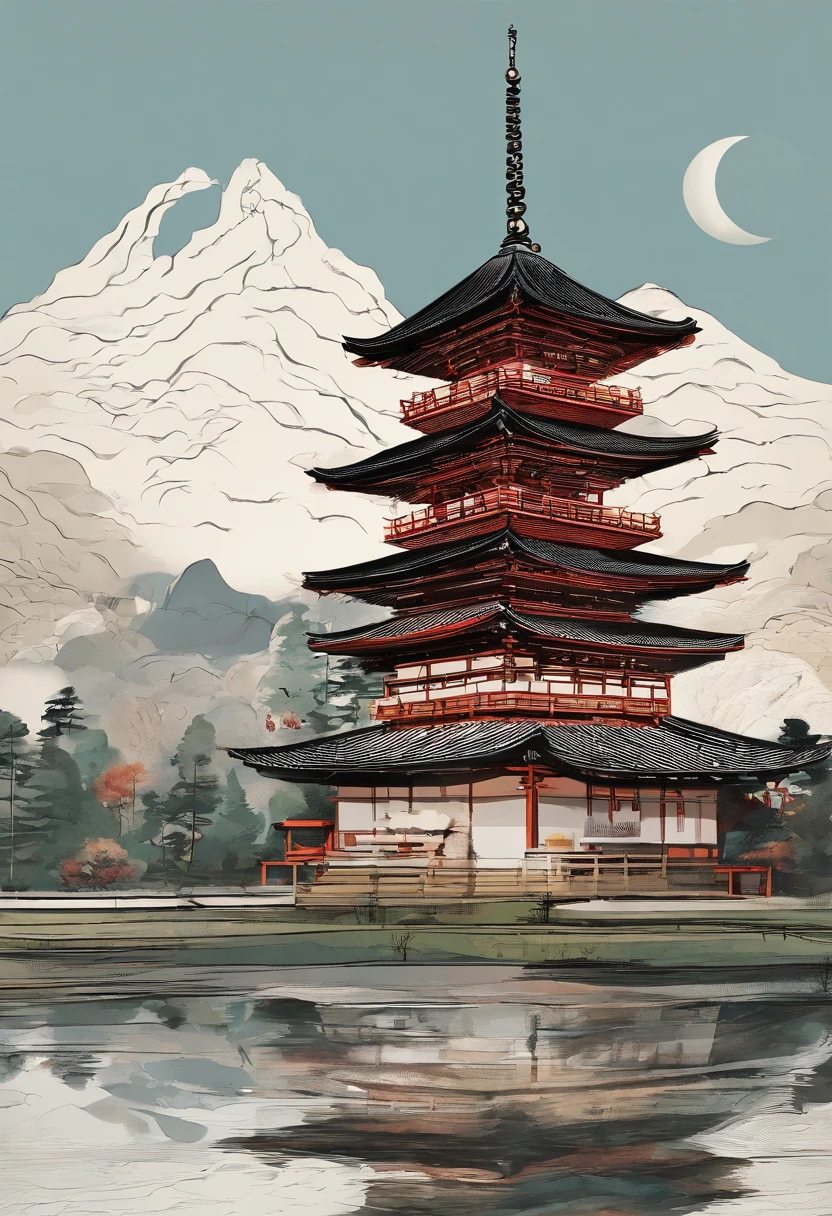 (Masterpiece), (Best quality), (best detail), (Distant general view), (The feeling of a poster),japanese temples,five-storied pagoda,waxy candles,Light,(paper cut out)