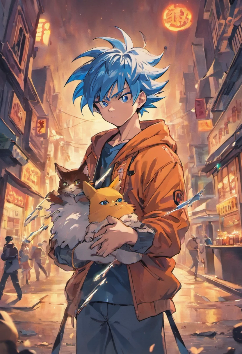 Ultra instinct goku holding uzi and whiskey, ghetto, gang, night, city