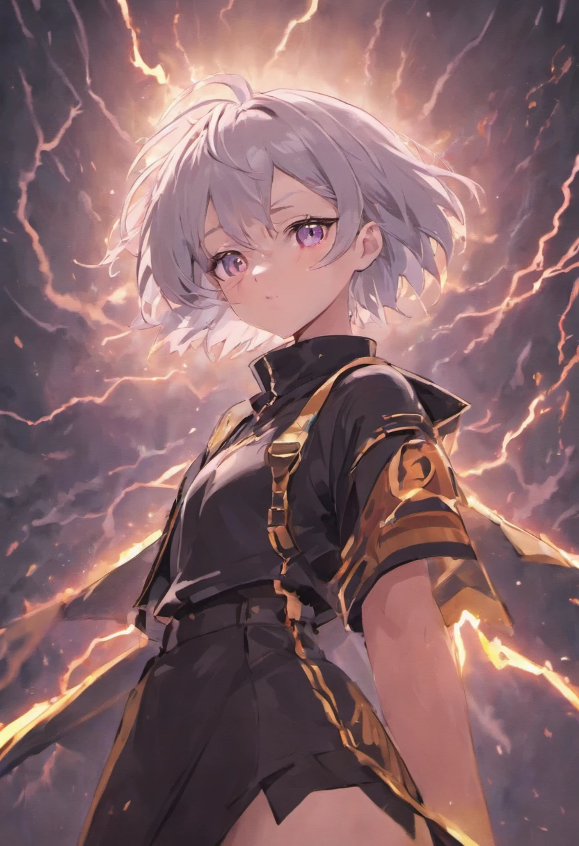 1990s anime art style girl with black ripped clothes and white hair with grey eyes and a lightning shape scar on her face. With 100% grain quality, no HD quality.
