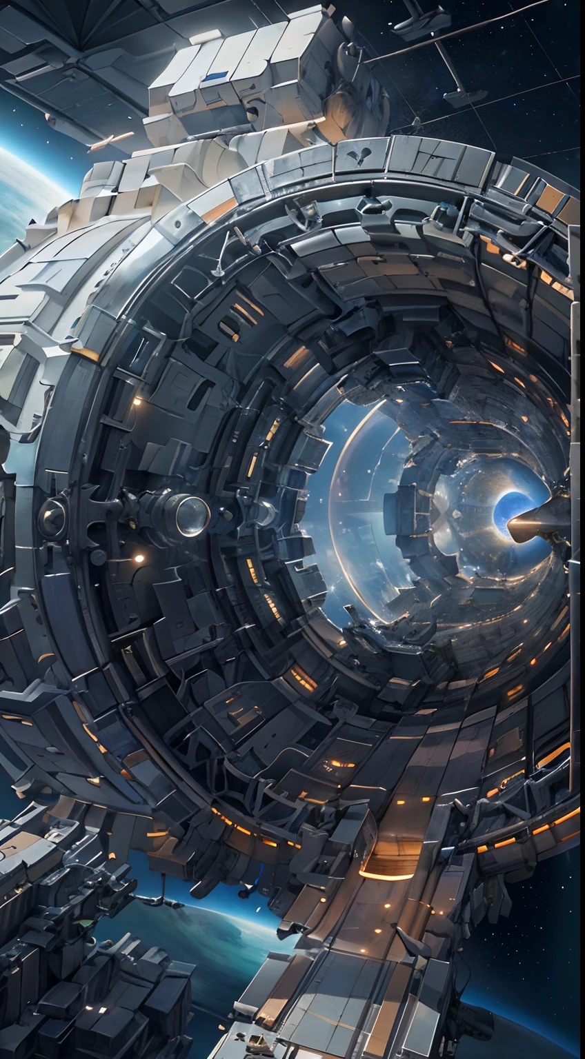 A captivating depiction of a space station floating in the vastness of space, (Stunning space background), (Detailed spacecraft design), (lifelike rendering), (Impressive scale and proportions), (futuristic architecture), (Attention to scientific accuracy), (intricate mechanical details), (Immersive lighting effects), (A sense of awe-inspiring vastness), Trending on ArtStation, (Trending on CGSociety), (Showcasing the wonders of space exploration), (Evokes a sense of technological progress), (Highly detailed space environment), (Impressive attention to texture and materials), (Depiction of astronauts and extraterrestrials), (Conveys tranquility and awe), (Capturing the beauty and mystery of the universe), (Skillful depiction of depth and perspective),vortex,Hou-t'u-feng,The wreckage of a huge spaceship