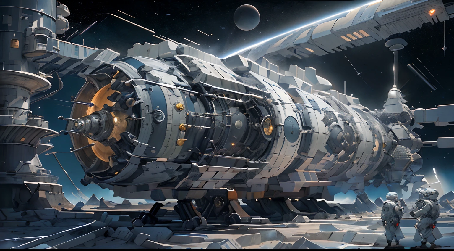 A captivating depiction of a space station floating in the vastness of space, (Stunning spatial backdrop), (Detailed spacecraft design), (lifelike rendering), (Impressive scale and proportions), (futuristic architecture), (Attention to scientific accuracy), (intricate mechanical details), (Immersive lighting effects), (A sense of awe-inspiring vastness), Trending on ArtStation, (Trending on CGSociety), (Showcasing the wonders of space exploration), (Evokes a sense of technological progress), (Highly detailed space environment), (Impressive attention to texture and materials), (Depiction of astronauts and extraterrestrials), (Convey tranquility and awe), (Capturing the beauty and mystery of the universe), (Skillful depiction of depth and perspective),vortex,Hou-t'u-feng,The wreckage of a huge spaceship