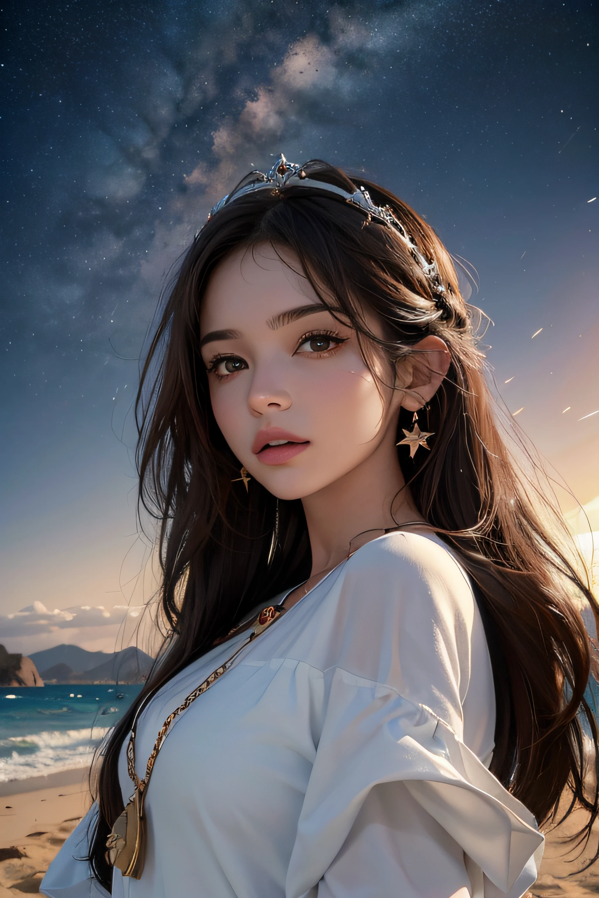 (La mejor calidad,8k,Ultra detallado,realista:1.2),retrato,niña desnuda,hermosos ojos detallados,hermosos labios detallados,cabello rubio,ojos azules,Botas de astronauta,Playa,olas suaves,Celeste Mar rojo fuerte,desierto,Rocas, piramides,auriculares,nave espacial, ciencia ficcion, telefono, visor ojos
