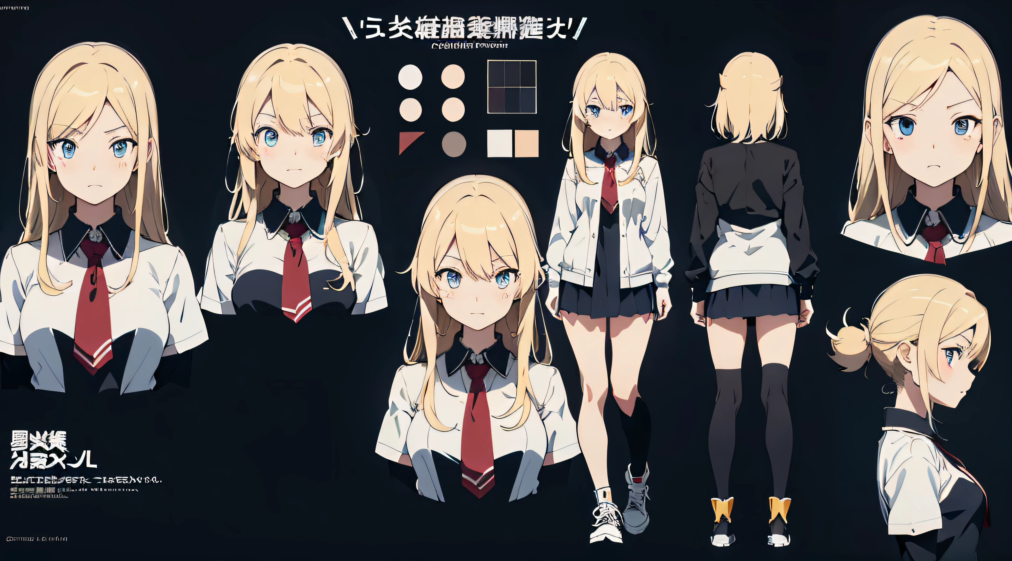 (CharacterDesignSheet, Same role, frontage, Lateral face, on back),Anime characters with blonde hair and blue eyes in futuristic environment, Best anime 4K konachan wallpaper, Badass anime 8 K, Key anime art, Digital cyberpunk anime art, advanced digital anime art, anime mecha aesthetic, Tall anime guy with blue eyes, Demon Slayer Art, Detailed digital anime art,(CharacterDesignSheet, Same role, frontage, Lateral face, on back),