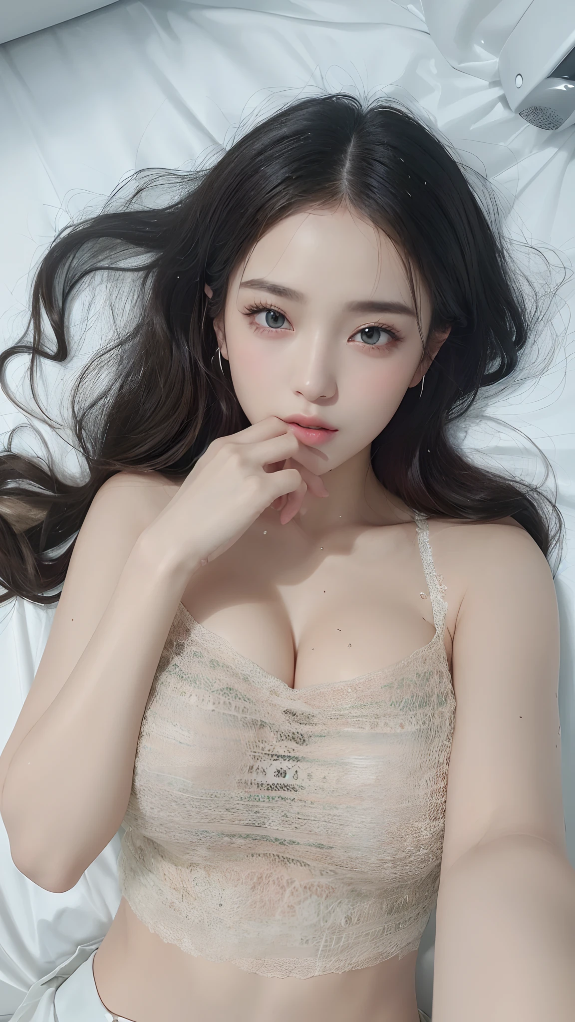 ((Best quality, 8k, Masterpiece :1.3)), Sharp focus :1.2, A pretty woman with perfect figure :1.4, Slender abs :1.3, Raw photography、超A high resolution, full body, fair white skin、shiny white skin、(wavy blonde hair)、dark brown hair、super fine eyes, super fine hand, super fine finger、Beautiful eyes with random colors、very thin lips, finely detail、elongated eyes、pale pink blush、long eyeslashes、Beautiful double eyelid、Lighting that emphasizes beautiful skin、Lustrous skin 2, ((Layered long hair, Big breasts :1.2)), Open shirt show , (detailed transparent clothing), (see throught bra),  ((detailed White tight shirt )), ((detailed face )), ((detailed tight short skirt), water shower, luxury office :1.4, Highly detailed face and skin texture, Detailed eyes, Double eyelid