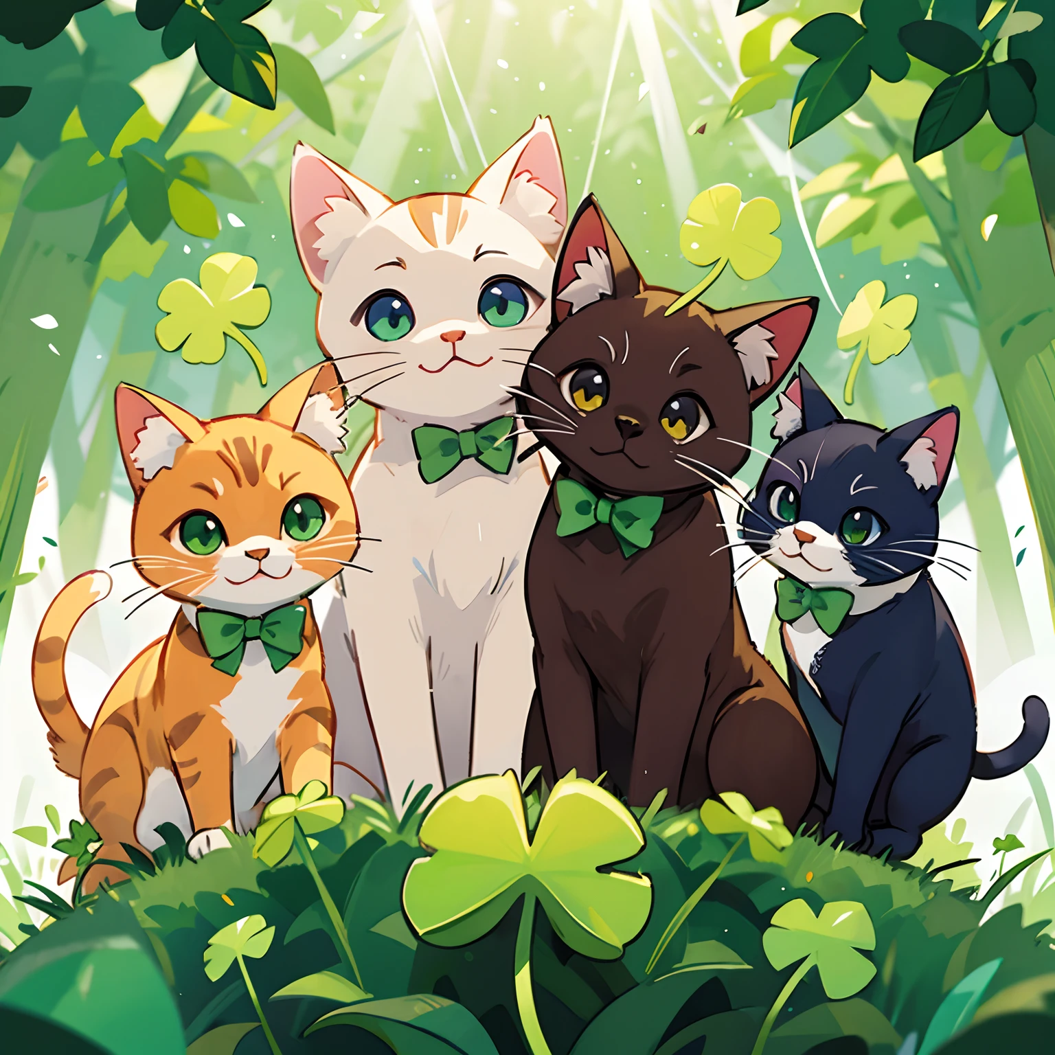 Cats、four leaf clovers、happy feeling