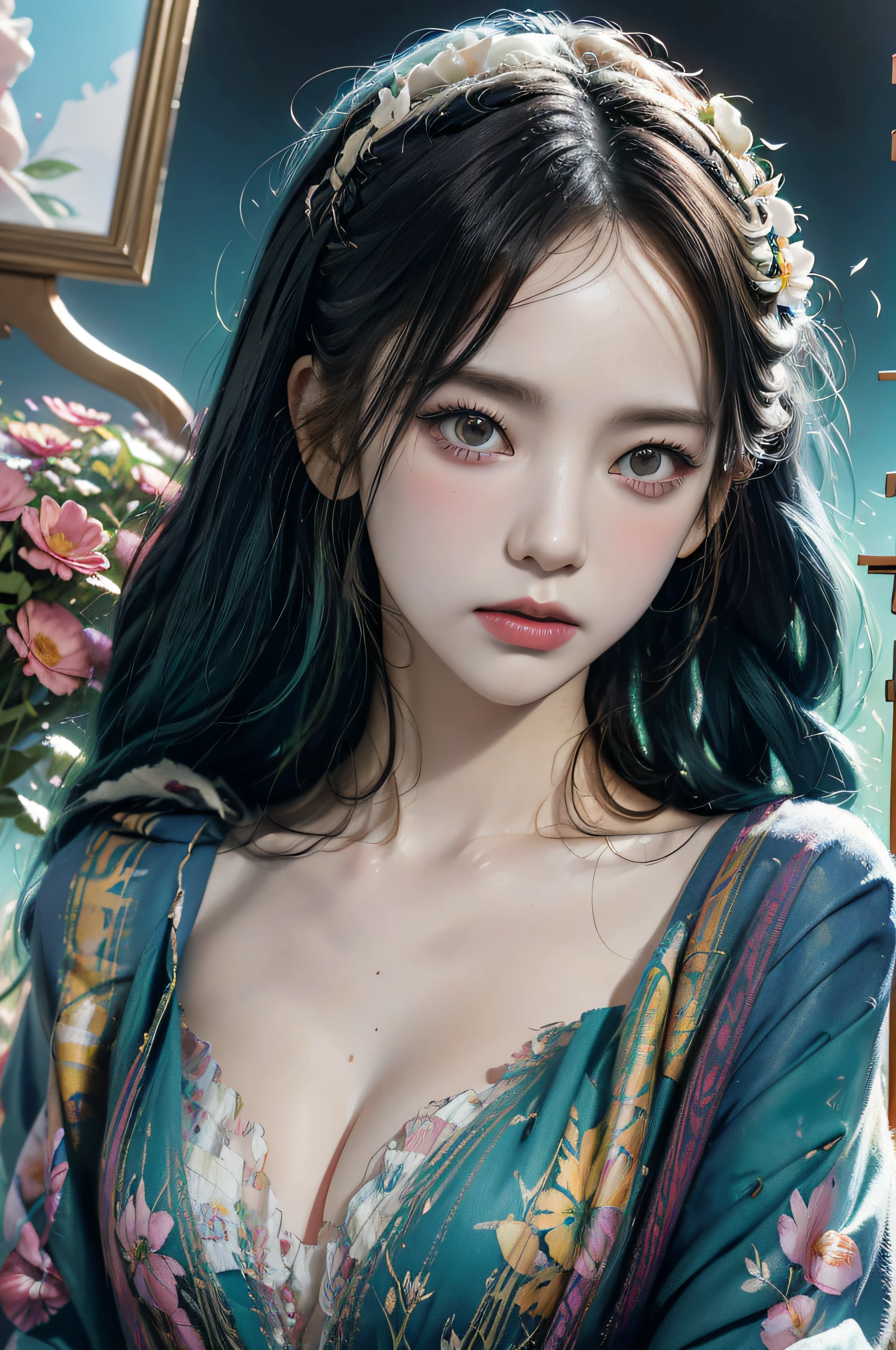 high quality, 8K Ultra HD, high detailed, Watercolor, wash technique, colorful, A painting with dripping and scattered paint, Painting like Agnes Cecile, blurry, pale touch, smudged outline, like a fairy tale, Beautiful woman made with flower colorage, huge breasts, dramatic lighting, expressing women using flowers and plants, cutting and combining petals and leaves, drawing women's hair and dresses using the colors and shapes of flowers, vivid colors and nature, luminism, three dimensional effect, enhanced beauty, Albert Anker, Feeling like John Howe, Greg Rutkowski, Feeling like Kyoto Animation, Artgerm, WLOP, Alphonse Beeple, luminism, Isometric, awesome full color