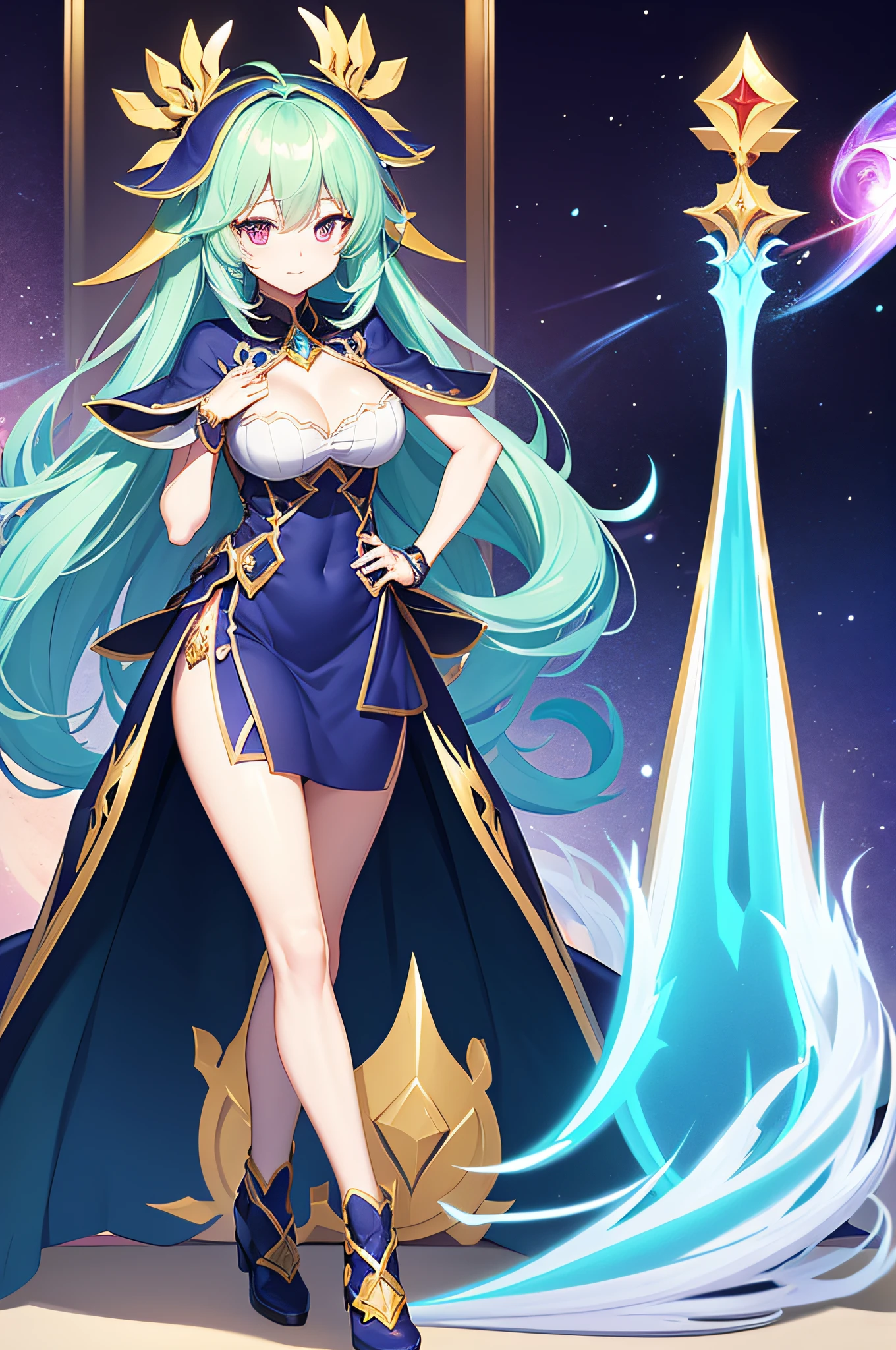 arme grand chase character dressed as a sorceress, anime style, featured character from the game