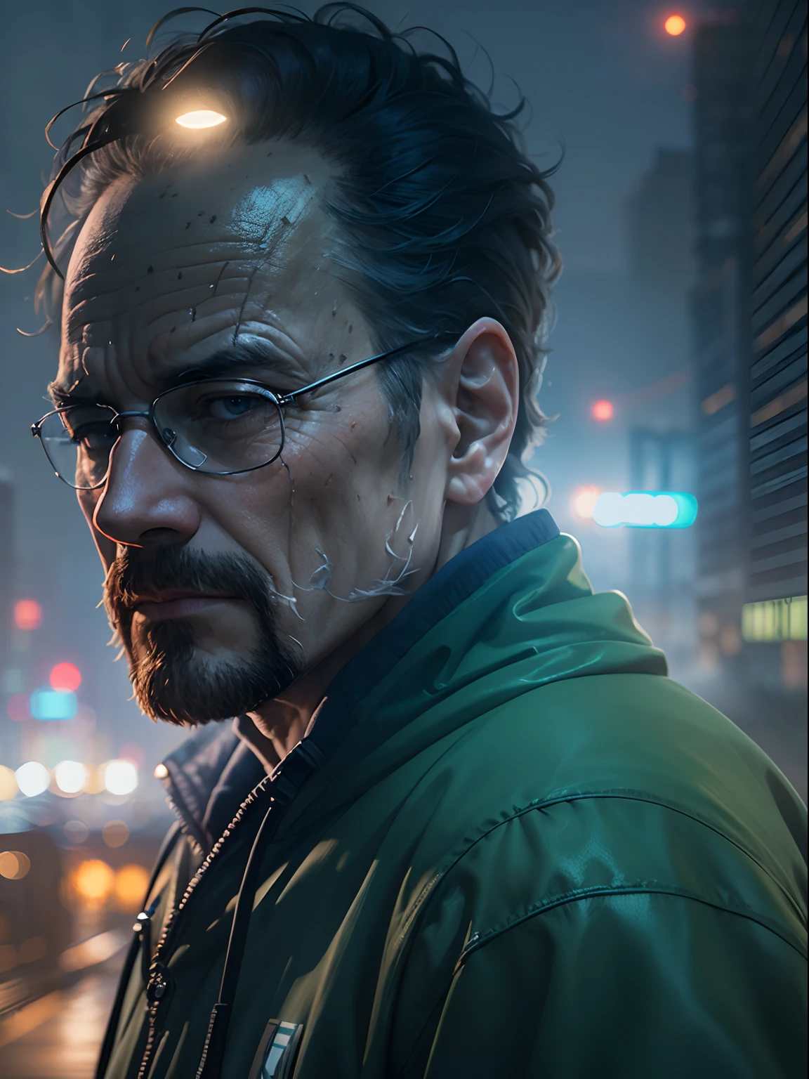 ((Best quality)) , ((Masterpiece)) , (Detailed) , （Breaking Bad:1.3），abstracted, American Expressionism, Shanghai in the background, Foggy, Bokeh, Ultra detailed, lecherous, moonlit, Hot type, 8K resolution