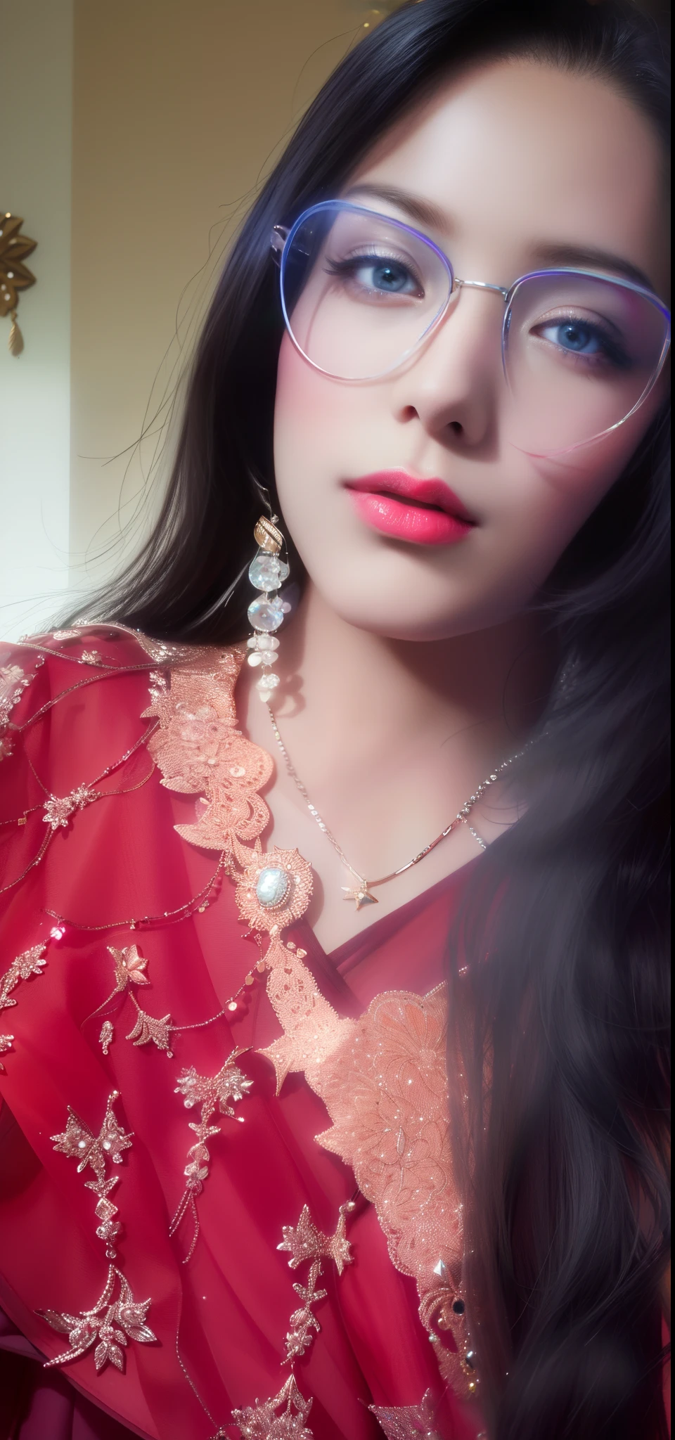 Best Quality, Masterpiece, High Resolution, 1girl, Porcelain Dress, Hair Accessories, Necklace, Jewelry, Beautiful Face, Physically, Tyndall Effect, Realistic, Dark Studio, Rim Lighting, Duotone Lighting, (High Detail Skin : 1.2), 8k uhd, dslr, soft light, high quality, volume light, candid, photo, high resolution, 4k, 8k, bokeh