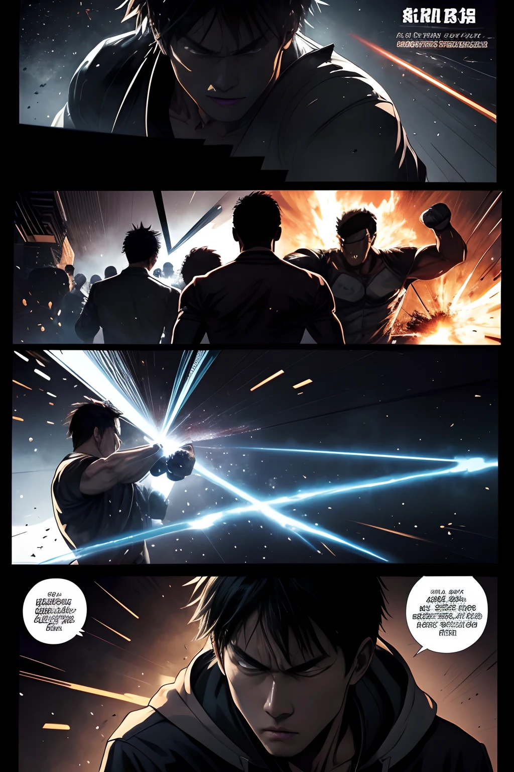 (Illustration sub-shots)Black and white Japanese manga,There are multiple panels on the page::The man roared。,He clenched his fists,A punch to the school bully's jaw。Image from《Fight》Magazines,《Hot-blooded universities》author:tatsuki fujimoto。Highly detailed dynamics reveal the film's clear lines。(Action burst shots):: Stunning,Vivid lighting and vivid shadows,Smoke transformation,Arc of light,Explosive particles,Strong visual impact.Background with::In the classroom where classes are held,shot of::Full body on your back,Action close-up - niji 5 --q 2 ---16K(Speech bubbles with text,Comic sound effect stickers)