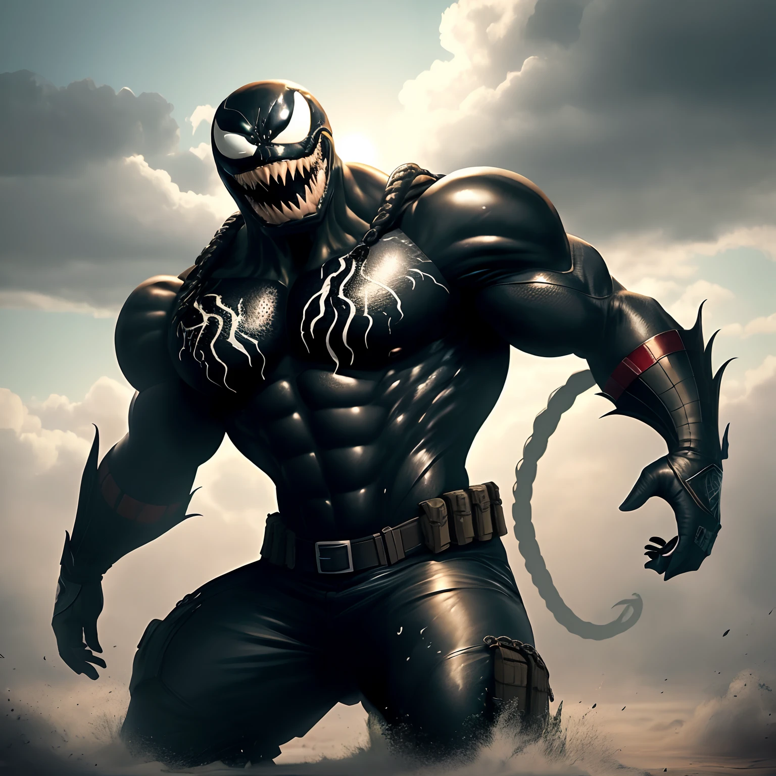 HD NSFW furry art, male anthropomorphic, Marvel, Venom with a black uncut penis with black glans, black nipples and a pregnant stomach, full body picture