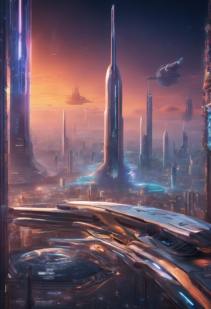 futuristic city with futuristic train and futuristic buildings at night, future concept art, otherwordly futuristic city, in fantasy sci - fi city, beautiful city of the future, futuristic utopian city, concept art 8 k resolution, concept art 8k resolution, city of the future, futuristic space port, concept art 8 k, sci-fi hollywood concept art