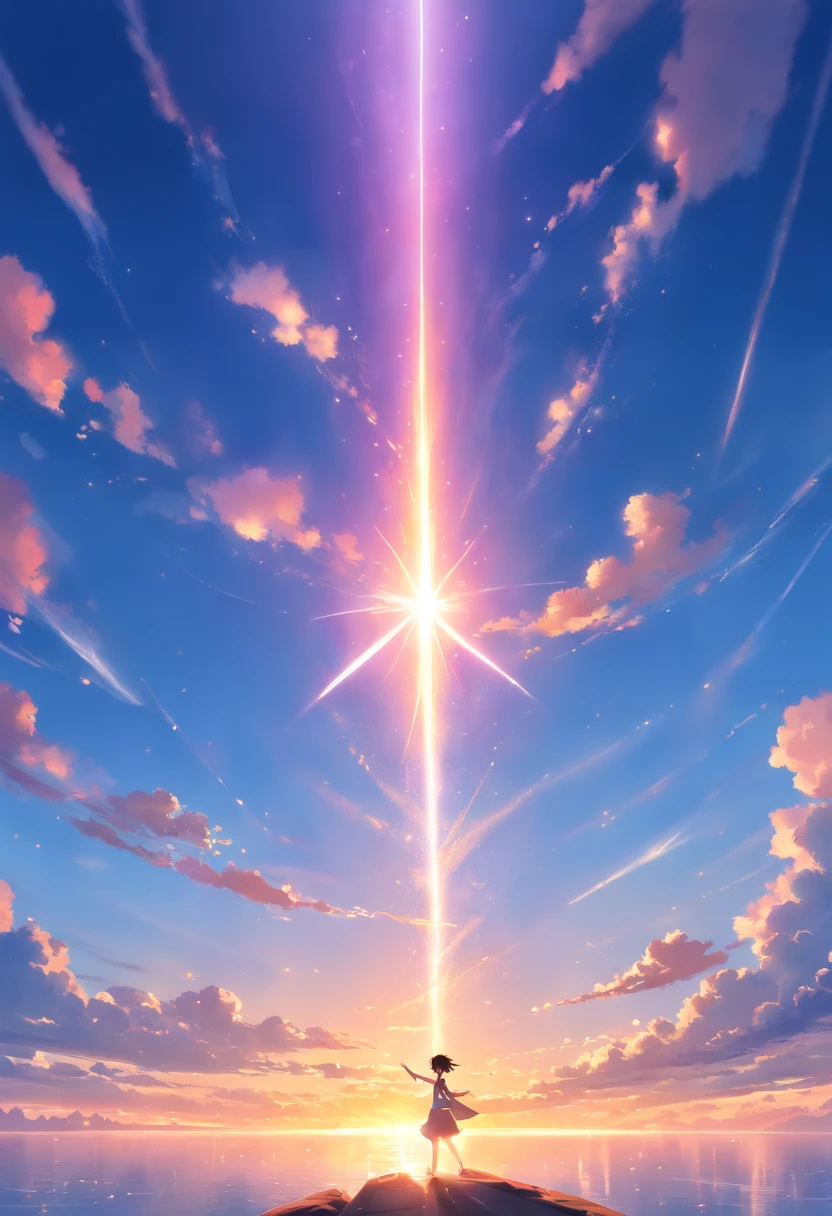 masterpiece, best quality, movie still, 1dragonl, floating in the sky, close-up, bright, happy, warm soft lighting, sunset, (sparks:0.7)
