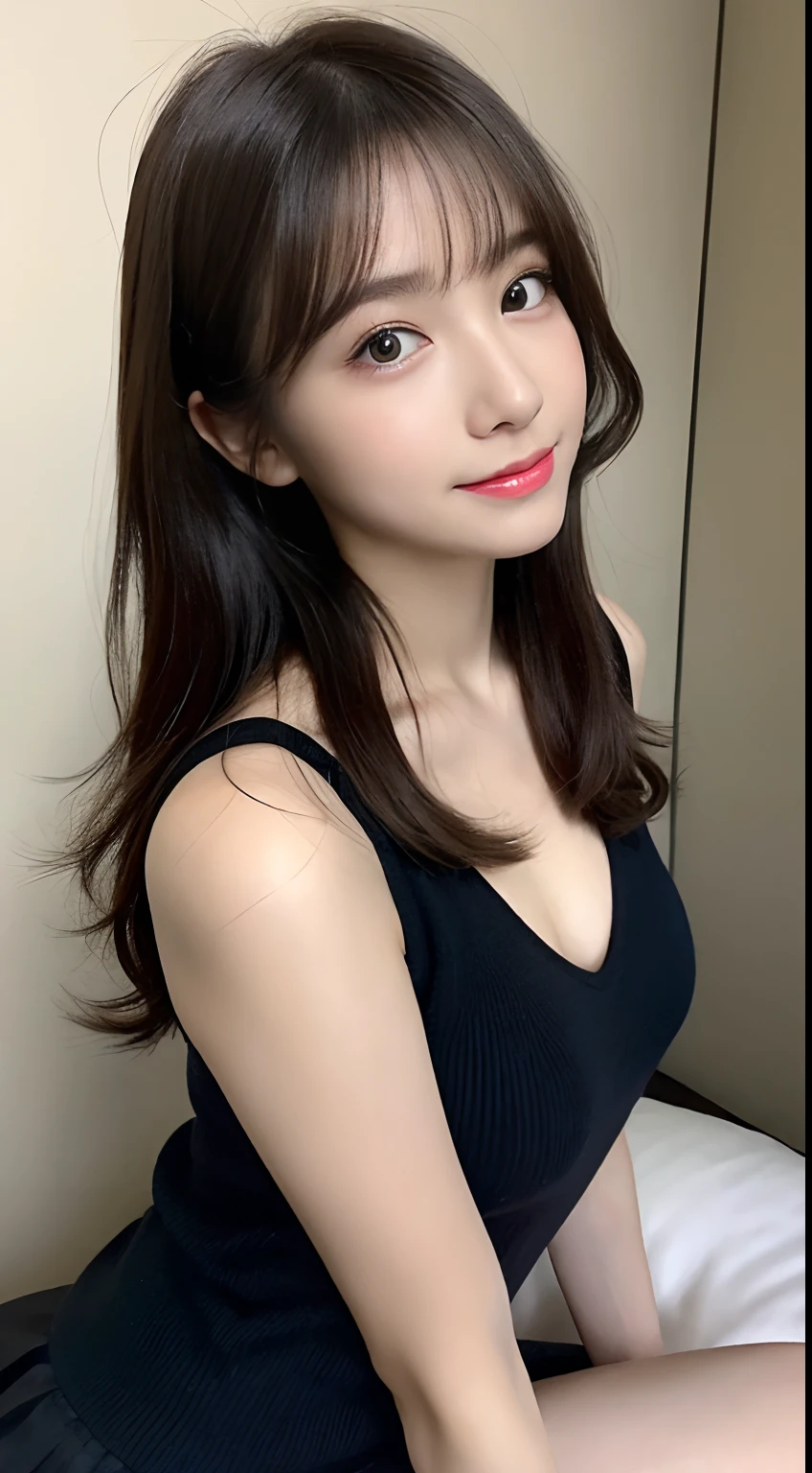 (((32ｋ,high detal,high-detail、​masterpiece,Attention to detail,full body Esbian,独奏))),Raw photo & realistic atmosphere,beautiful dark blue eyes,Detailed mouth,Glossy lips,Detailed eyebrows,Eyes drawn in detail with soft white skin that shines in every detail、azure eyes,Very beautiful eyes,Detailed lips、Very beautiful face,Very well-formed face、Lifelike face,shiny beautiful lips, Realistic Young Gravure Idol, very beautiful school girl, ,Moderately beautiful, Young Sensual Gravure Idol, Young Gravure Idol, Beautiful, Cute and sexy１5 year old schoolgirl,the whole body is wet,dripped out,with a flushed face,Incredibly beautiful１5-year-old girl,short-cut,Brown shiny hair,Hair is wet,Dripping water,dripping,Sit on the bed with your legs open,（Black pantyhose,Beautiful fece,Looking at the camera：1.4）,（Cross your legs in black pantyhose,The chest of the uniform is open,darkness,Very dark,Pitch-dark bedroom without street lights,Illuminate the subject with a flashlight,spot light：1.7）,（A sexy,Slightly chubby,High Detail Hi-Vision Hi-Vision Japan Hi-Vision Girl Uniform,large well-shaped breasts,,Mature body, I'm anxious and about to cry,Moist eyes,cold smile,glareing,The glaring face is also beautiful：1.5）,（Open your legs randomly,Rollback：1.7）