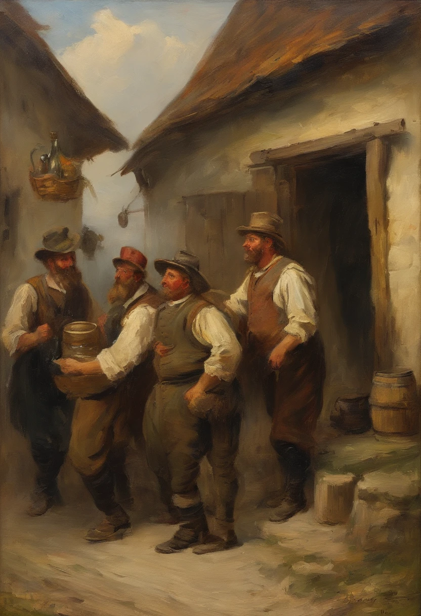 Bavaria, Pub, Merry peasants, Men, beer 19th century