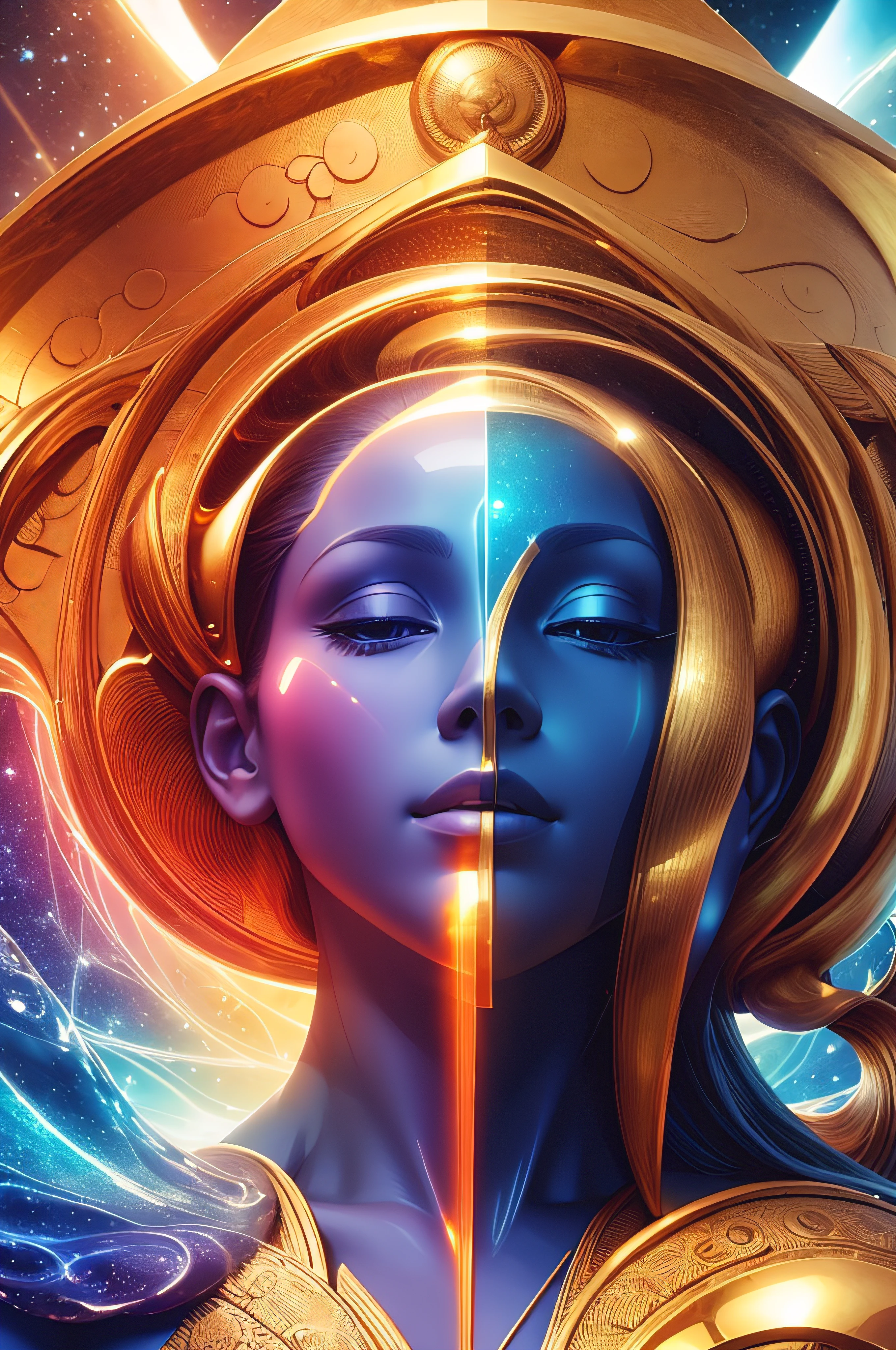 Create a high definition creative image, photo realistic of these parameters: For the divine-life-force of the self proximate being, Pachemana is with that subject's-representation of the image's-golden-ratio, 1/Phi^-3 with a coherency, focus, showing of our mankind with this liberation of this Eternal-Now's-Placement with our True-Nature by this One's-Life-Recovery, Completion. The knowledge of the Aoristos-Dyad, the indefinite, incommensurable.